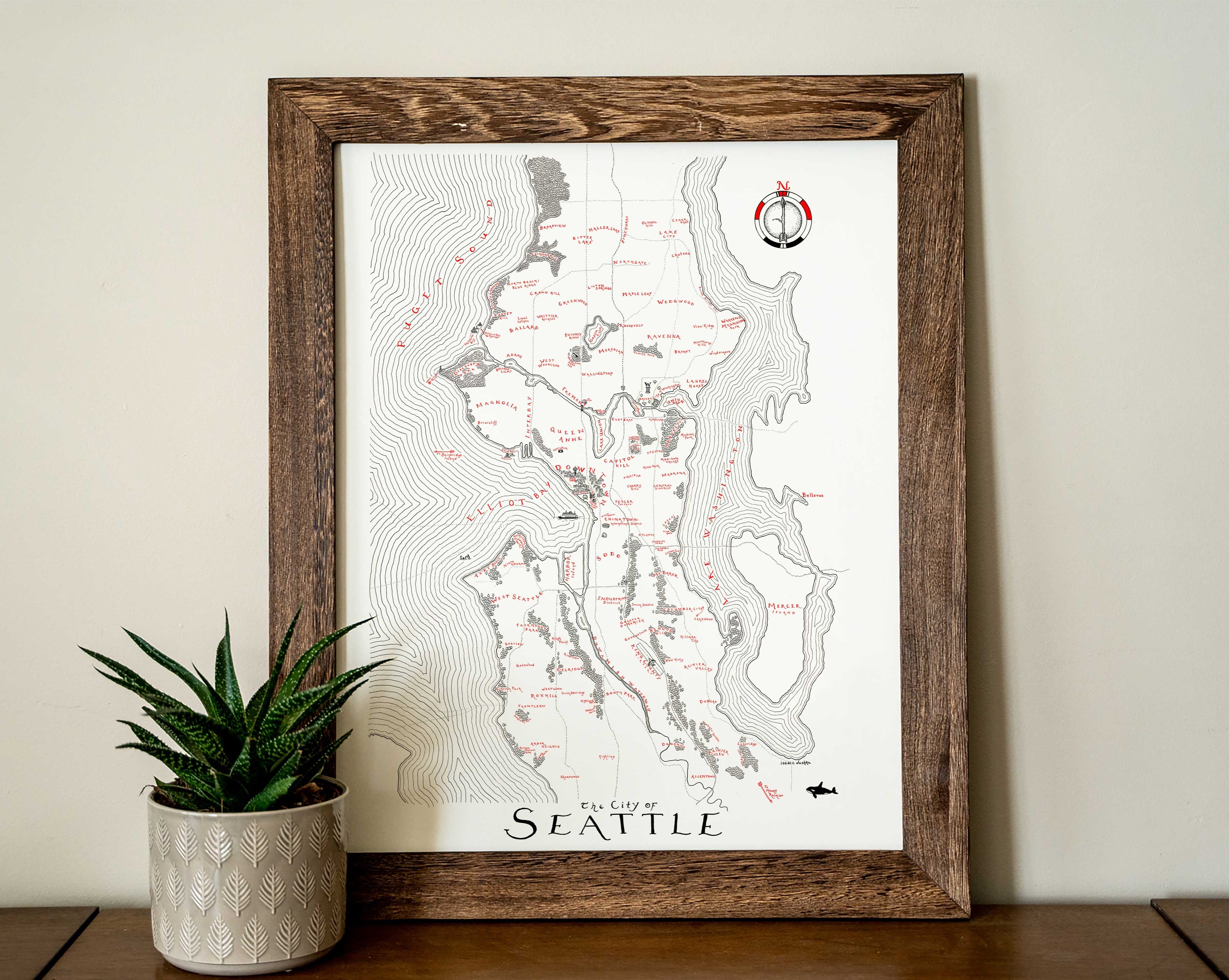 Seattle neighborhood map art FRAMED, available on sale in several colors and sizes, Seattle art print, Seattle map art, Seattle decor