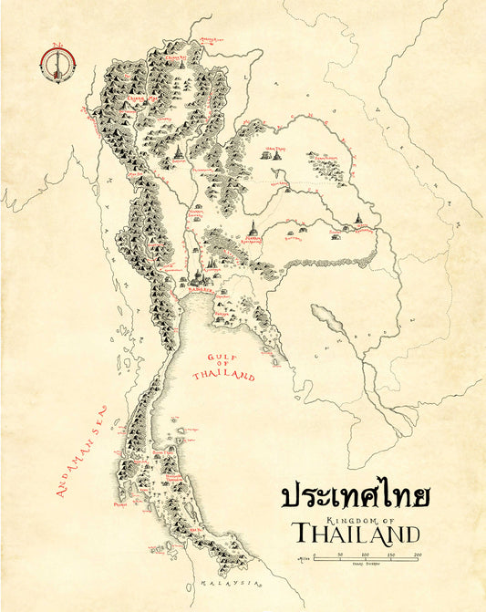 Thailand map in a old school style