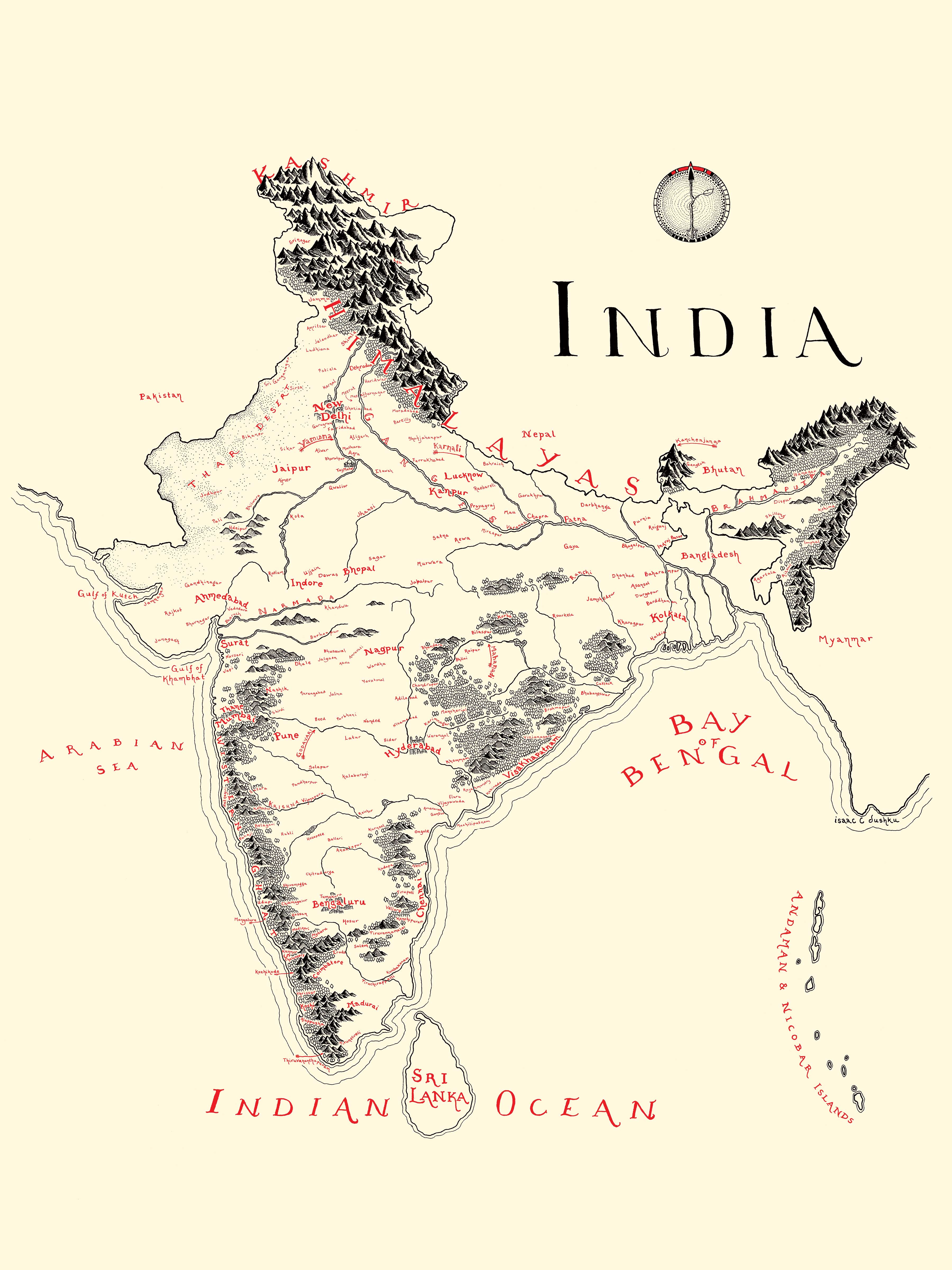 Premium Vector | Map of india illustration continuous line art hand drawing