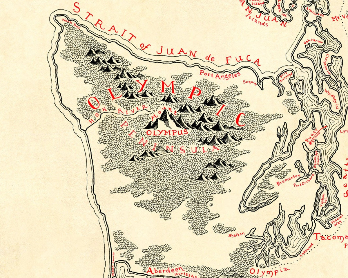 Washington State Ranges Map Hand drawn map of Washington State in a Fantasy Style – Lord of Maps